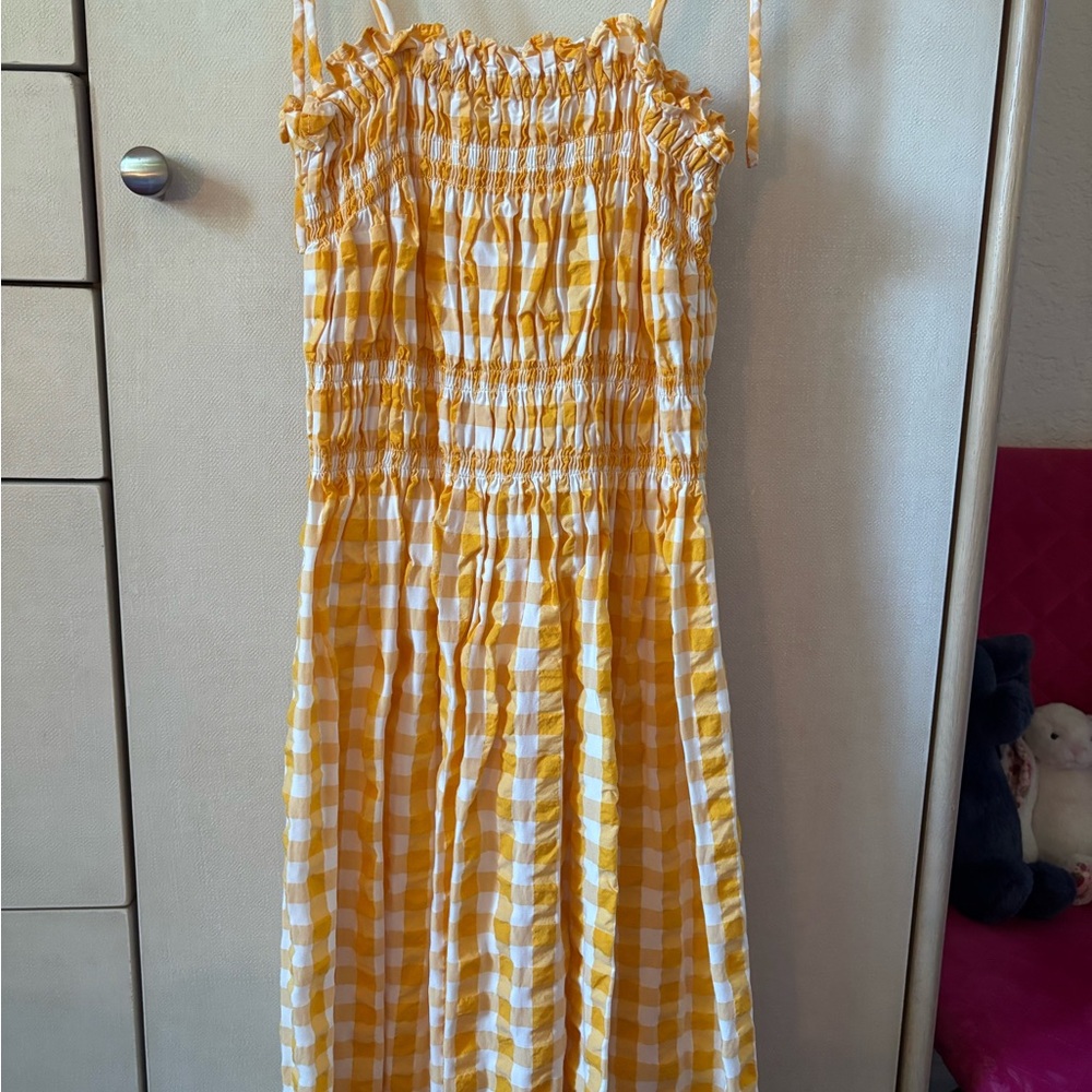 H&M Yellow and White Checkered Maxi Dress
